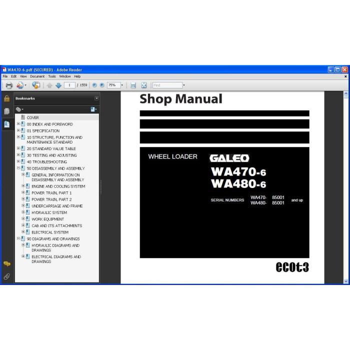 Komatsu Wheel Loader WA400-1 WA420-3 WA430-5 WA450-1 WA470-1 WA470-3 WA470-5 WA470-6 WA470-7 WA480-5 WA480-6 service manual