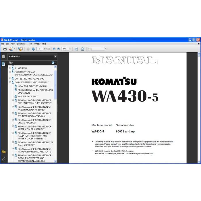 Komatsu Wheel Loader WA400-1 WA420-3 WA430-5 WA450-1 WA470-1 WA470-3 WA470-5 WA470-6 WA470-7 WA480-5 WA480-6 service manual