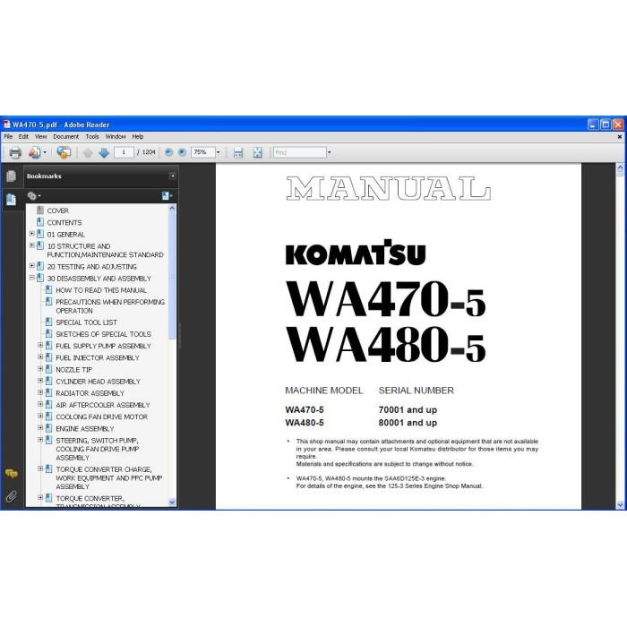 Komatsu Wheel Loader WA400-1 WA420-3 WA430-5 WA450-1 WA470-1 WA470-3 WA470-5 WA470-6 WA470-7 WA480-5 WA480-6 service manual