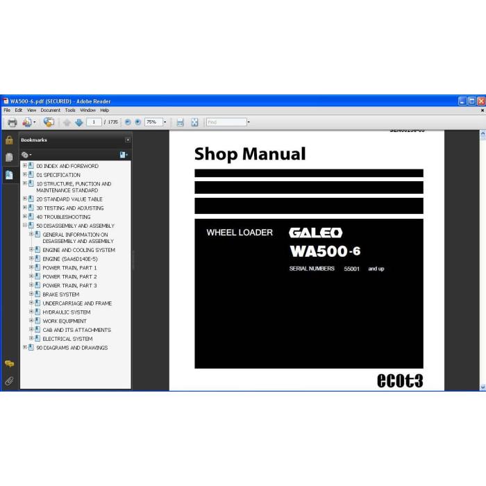 KOMATSU WHEEL LOADER WA500-1 WA500-3 WA500-6 WA500-7 SERVICE MANUAL