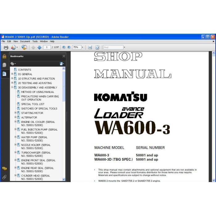 KOMATSU WHEEL LOADER WA600-1 WA600-3 WA600-6 SERVICE MANUAL