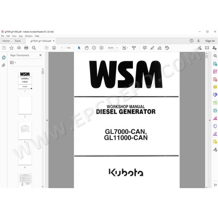 Kubota Generator AV1600 AV2500 AV3800 AV4500 AV5500 service manual