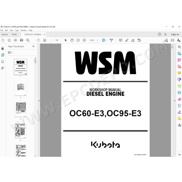 Kubota Engine OC60-E3 OC95-E3 workshop service manual