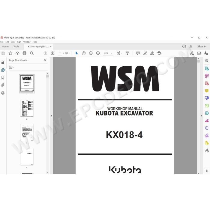 Kubota Excavator KX018-4 workshop service manual