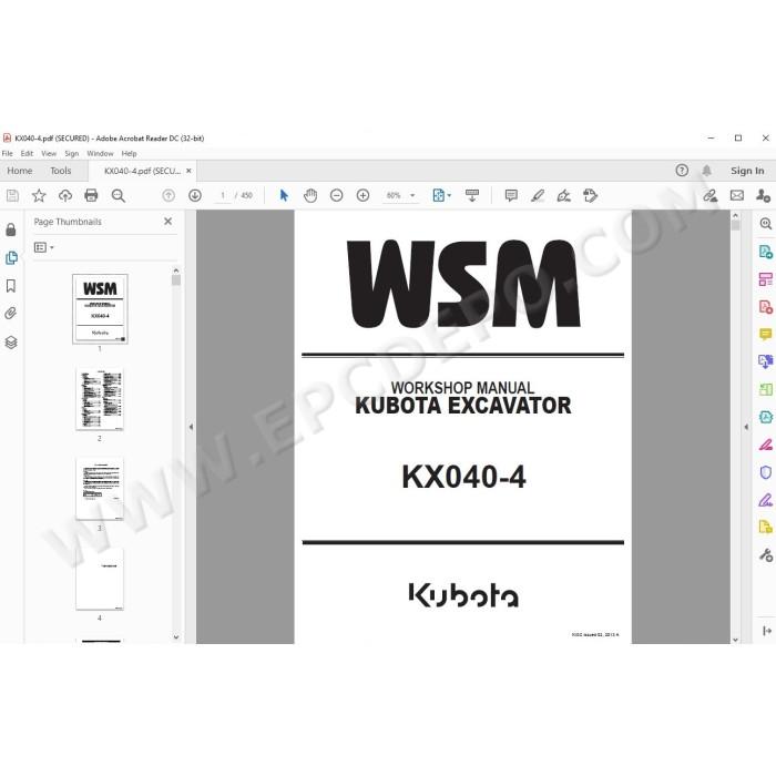 Kubota Excavator KX040-4 workshop service manual