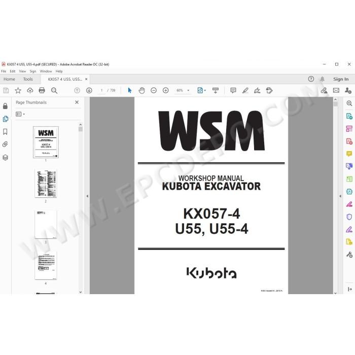 Kubota Excavator KX057-4 U55 U55-4 service manual