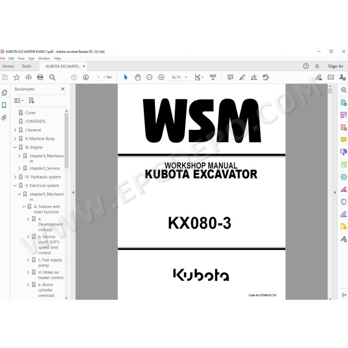 Kubota Excavator KX080-3 workshop service manual