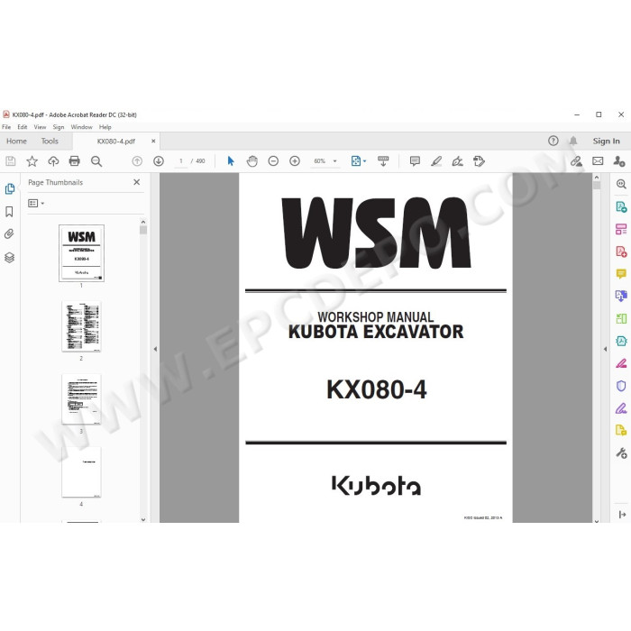 Kubota Excavator KX080-4 workshop service manual