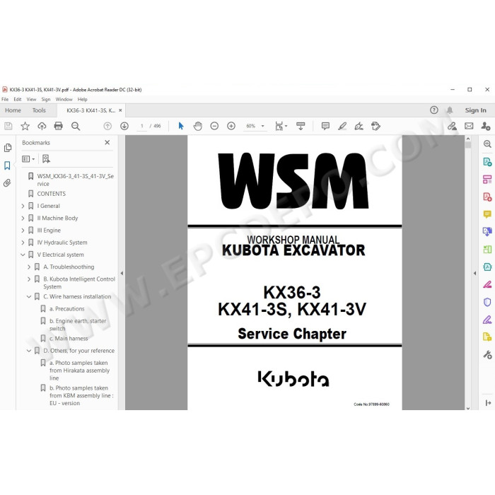 Kubota Excavator KX36-3 KX41-3S KX41-3V service manual