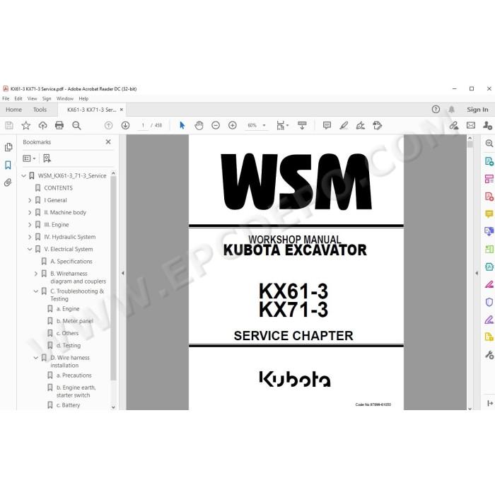 Kubota Excavator KX61-3 KX71-3 workshop service manual