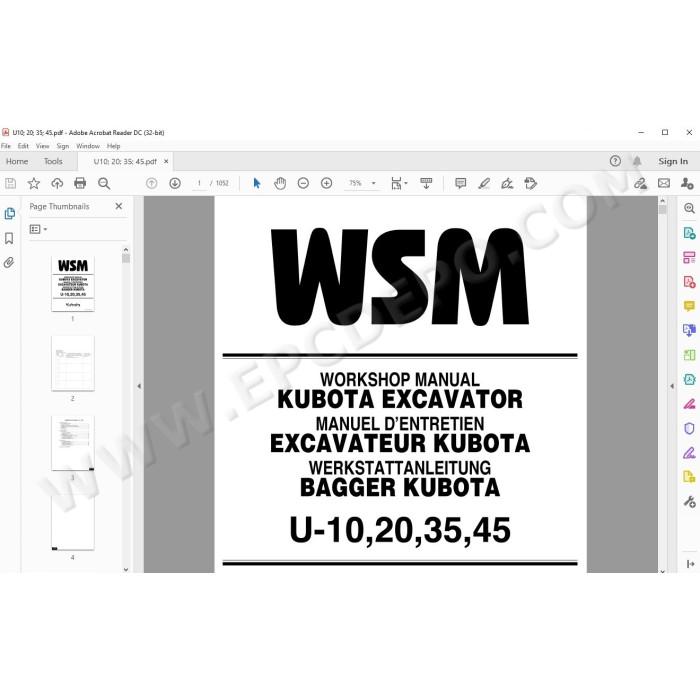 Kubota Excavator U10 U20 U35 U45 service manual