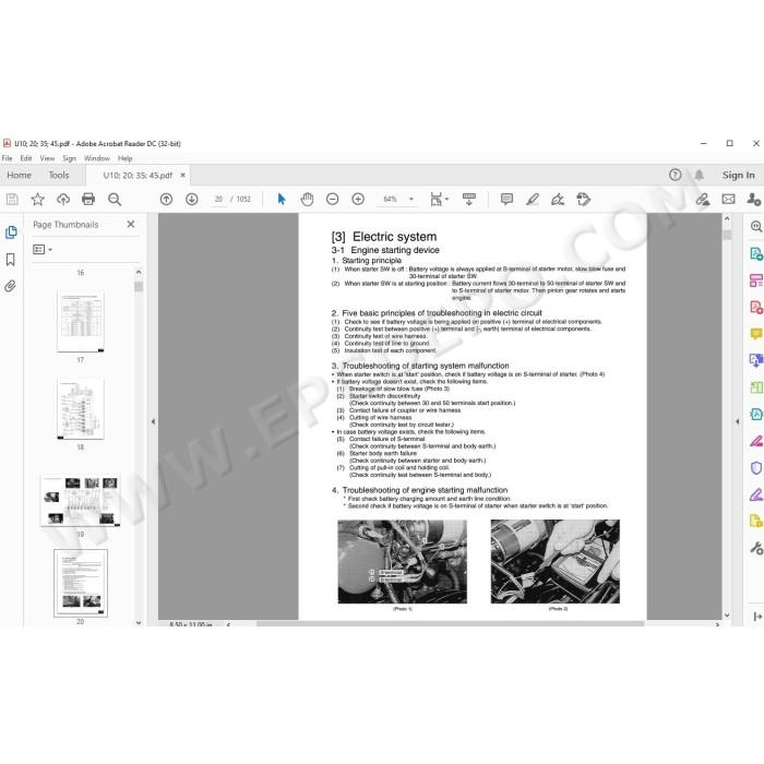 Kubota Excavator U10 U20 U35 U45 service manual