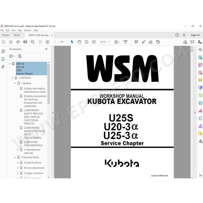 Kubota Excavator U25S U20-3 U25-3 Alpha service manual
