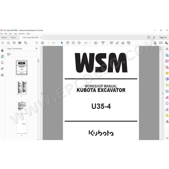 Kubota Excavator U35-4 workshop service manual