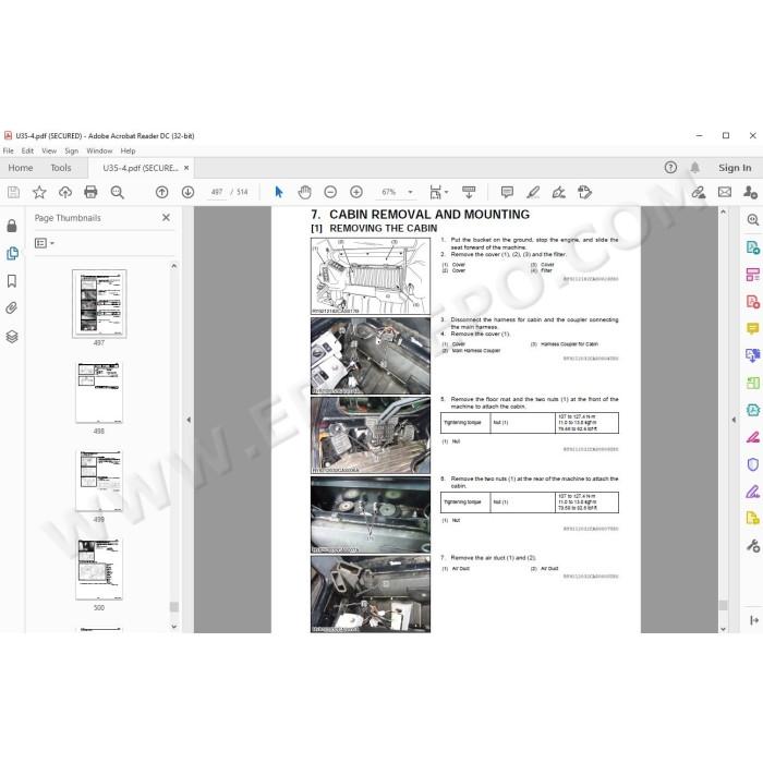 Kubota Excavator U35-4 workshop service manual