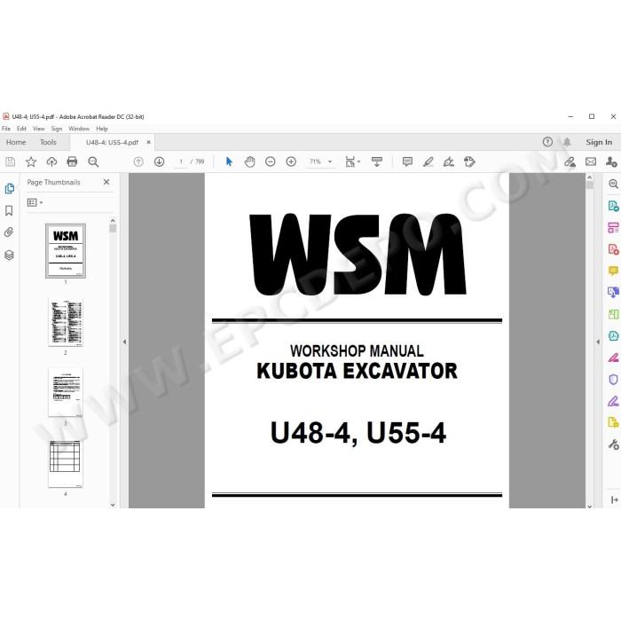 Kubota Excavator U48-4 U55-4 workshop service manual