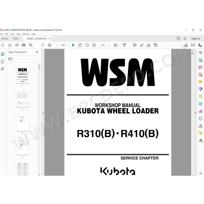 Kubota Wheel Loader R310 R310B R410 R410B workshop service manual