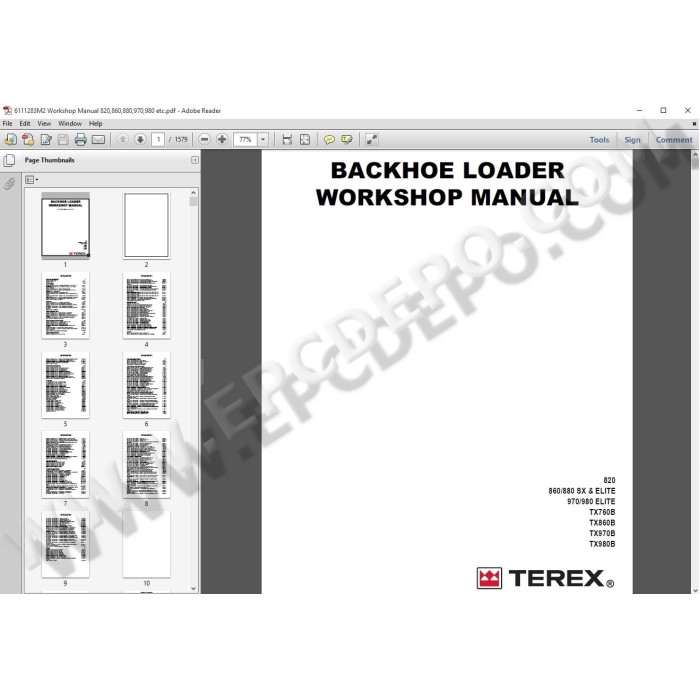 Terex Backhoe Loader TX760B, TX860B, TX970B, TX980B service manual