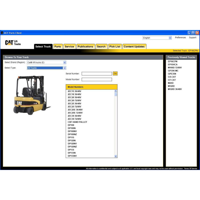 Caterpillar Forklift MCFE EPC spare parts catalog 2016