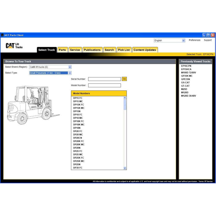 Caterpillar Forklift MCFE EPC spare parts catalog 2016