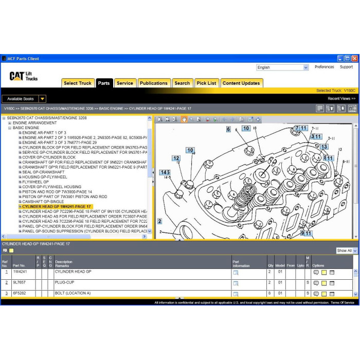 Caterpillar Forklift MCFE EPC spare parts catalog 2016