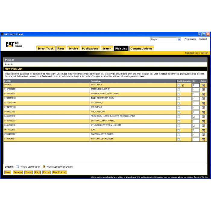 Caterpillar Forklift MCFE EPC spare parts catalog 2016