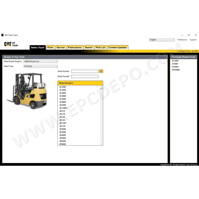Caterpillar Forklift MCFA EPC spare parts catalog 2017