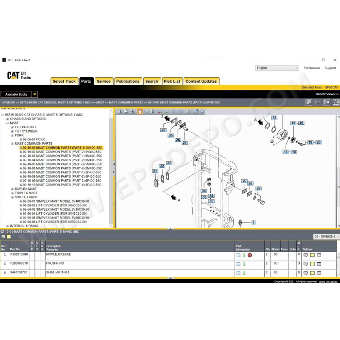 Caterpillar Forklift MCFA EPC spare parts catalog 2017