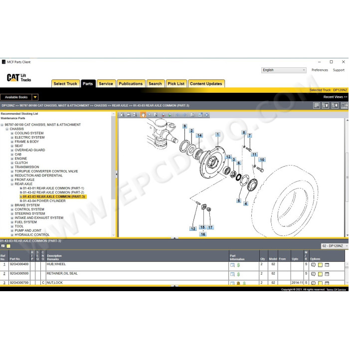 Caterpillar Forklift MCFA EPC spare parts catalog 2017
