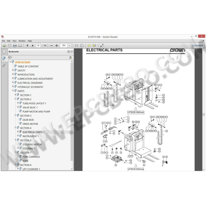 CROWN FORKLIFT SPARE PARTS + SERVICE MANUALS