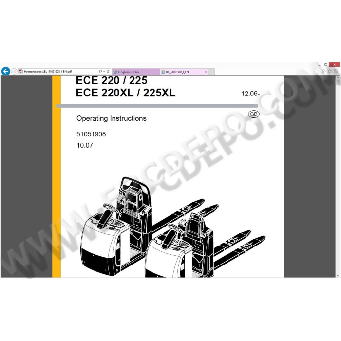 Jungheinrich Forklift ECE 225 spare parts + operator manual