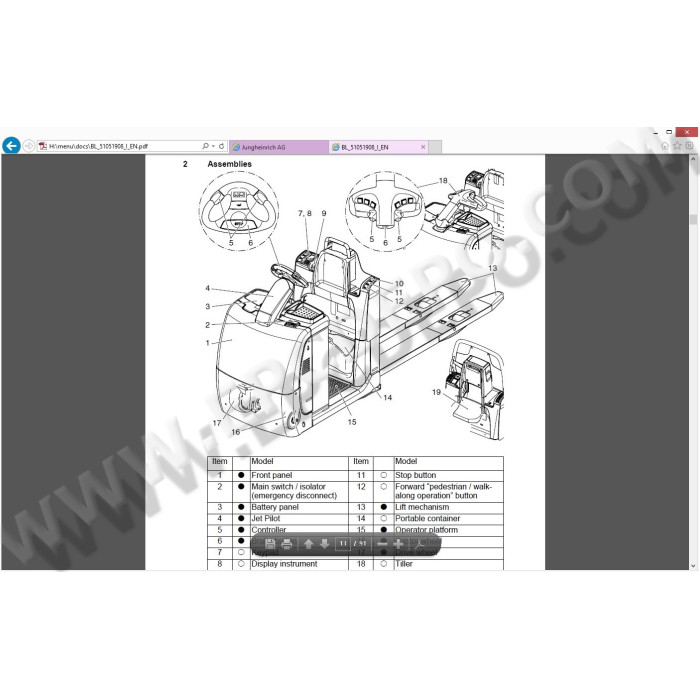 Jungheinrich Forklift ECE 225 spare parts + operator manual
