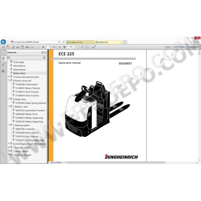 Jungheinrich Forklift ECE 225 spare parts + operator manual