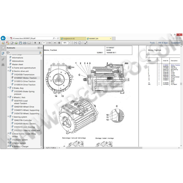 Jungheinrich Forklift ECE 225 spare parts + operator manual