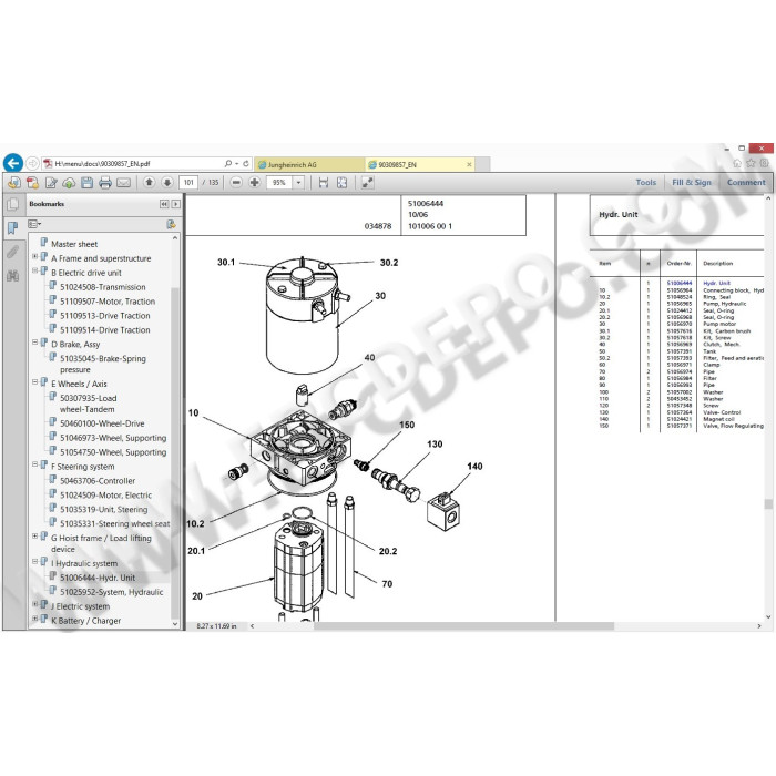 Jungheinrich Forklift ECE 225 spare parts + operator manual