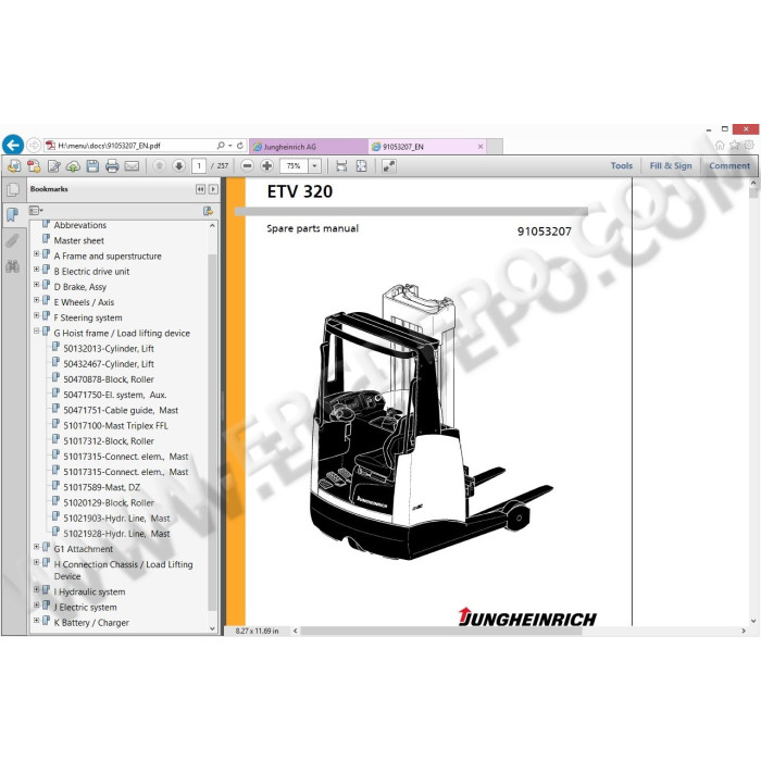 Jungheinrich Forklift ETV 320 spare parts + operator manual