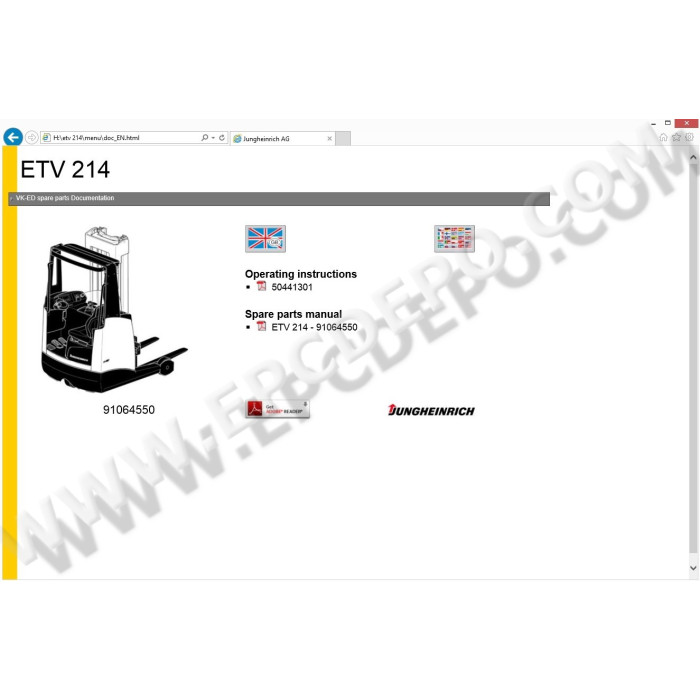 Jungheinrich Forklift ETV 214 spare parts + operator manual
