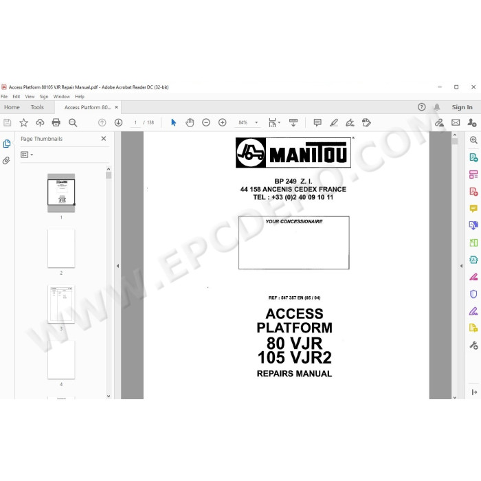 Manitou Platform 80 VJR, 105 VJR2 service & repair manual