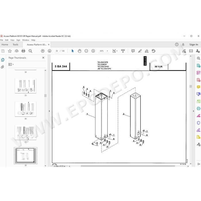 Manitou Platform 80 VJR, 105 VJR2 service & repair manual