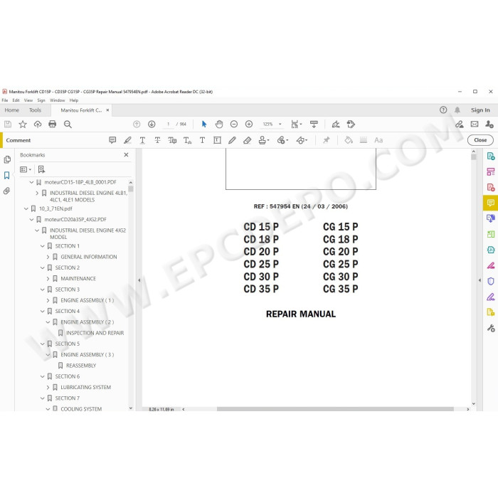 Manitou Forklift CD15P - CD35P CG15P - CG35P service manual