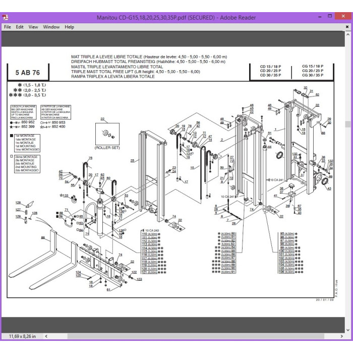 Manitou forklift CD15P CD18P CD20P CD25P CD30P CD35P CG15P CG18P CG20P CG25P CG30P CG35P parts manual