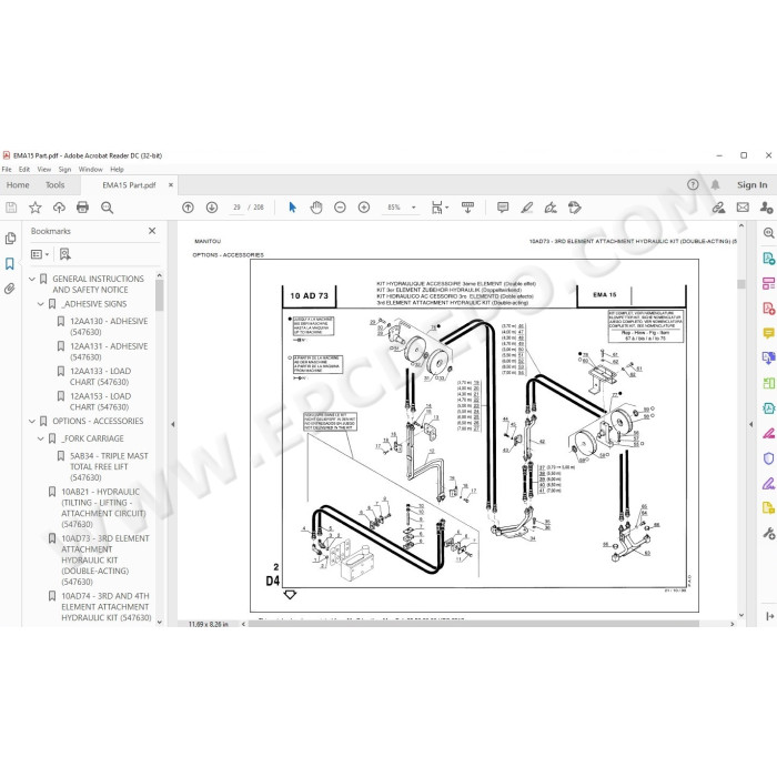 Manitou Forklift EMA 15, EMA 18 parts manual