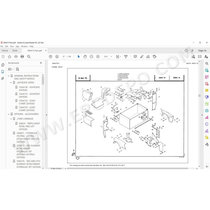 Manitou Forklift EMA 15, EMA 18 parts manual