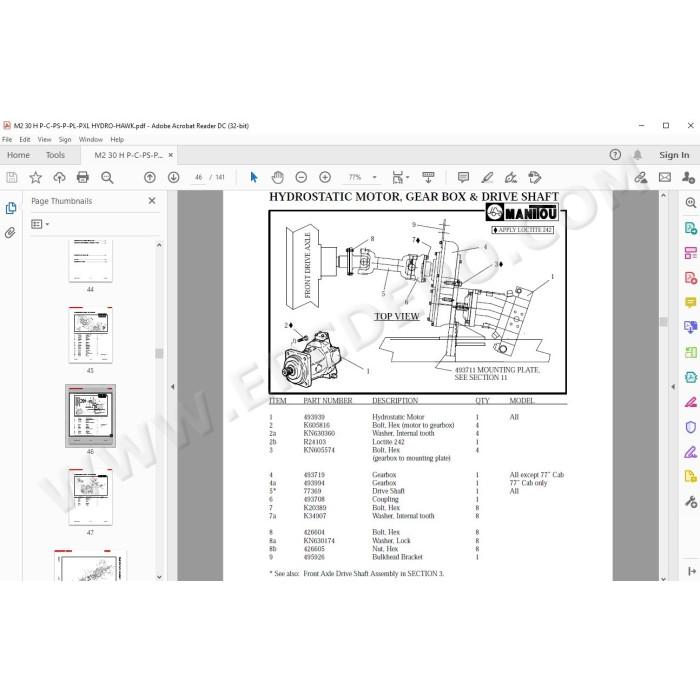 Manitou Forklift M2 30 H P/C - PS/P/PL/PXL spare parts manual