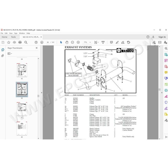 Manitou Forklift M2 30 H P/C - PS/P/PL/PXL spare parts manual