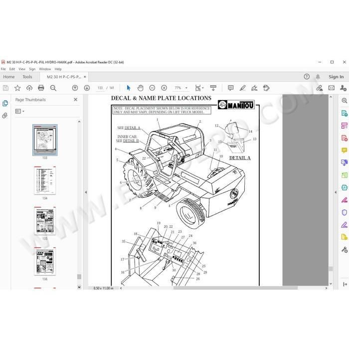 Manitou Forklift M2 30 H P/C - PS/P/PL/PXL spare parts manual