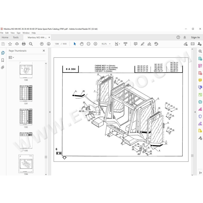 Manitou Forklift M2 M4 MCE MC 26 30 40 50 CP parts manual