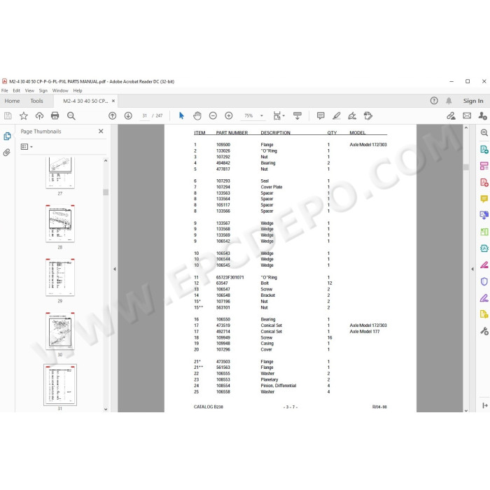Manitou Forklift M2/4 30 40 50 CP P-G / PL-G / PXL-G parts manual