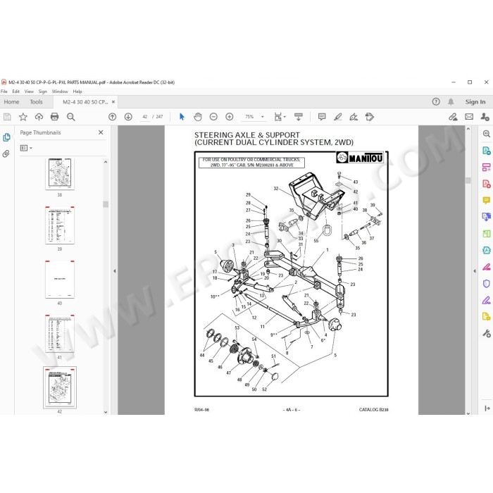 Manitou Forklift M2/4 30 40 50 CP P-G / PL-G / PXL-G parts manual
