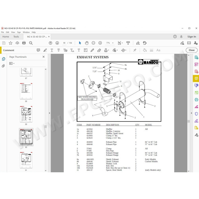 Manitou Forklift M2/4 30 40 50 CP PS / P / PL / PXL parts manual
